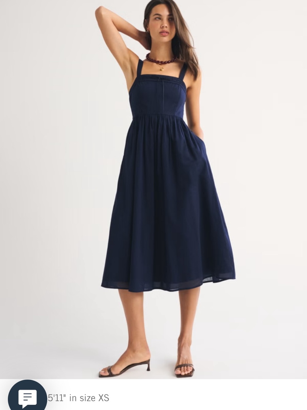 Abercrombie & Fitch Navy Square-Neck Midi Dress with Pockets